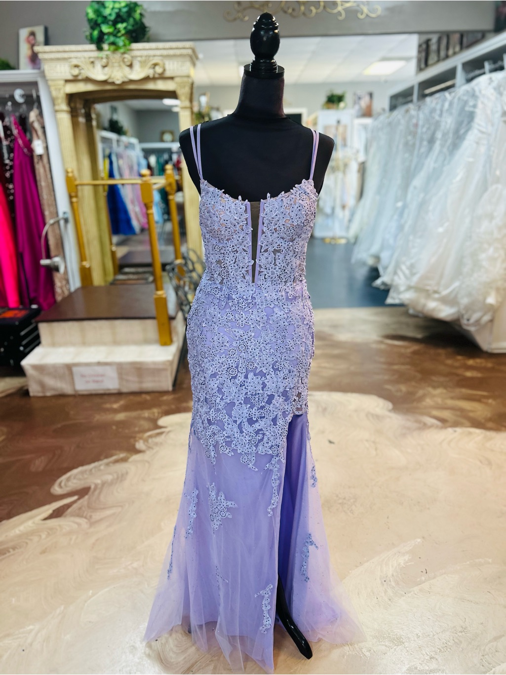 Alyce Paris Lavender Lace Appliqu Prom Gown